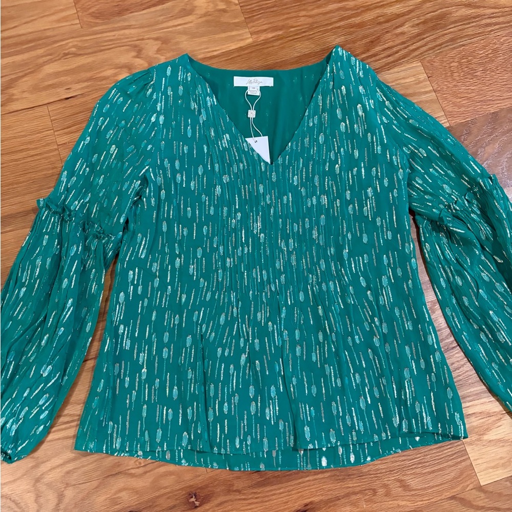 Lilly Pulitzer Teal and Gold Women's Blouse